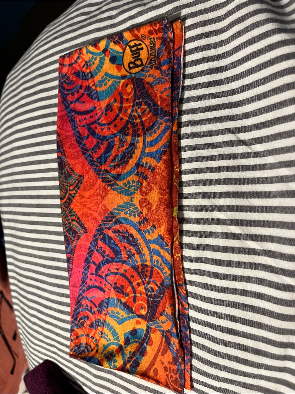 BUFF UV HIGH Multifunctional Headwear/Gaiter Orange & Blue Mandala Print